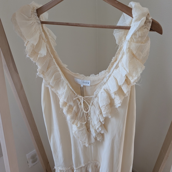 NWT Zara Lace Ruffled Tie-front V-Neck Dress In Cream - M - Picture 5 of 8